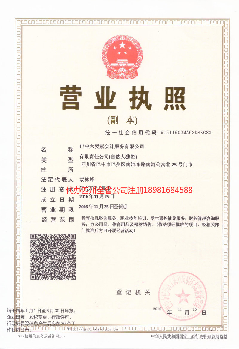 巫山巫山六要素会计服务有限公司